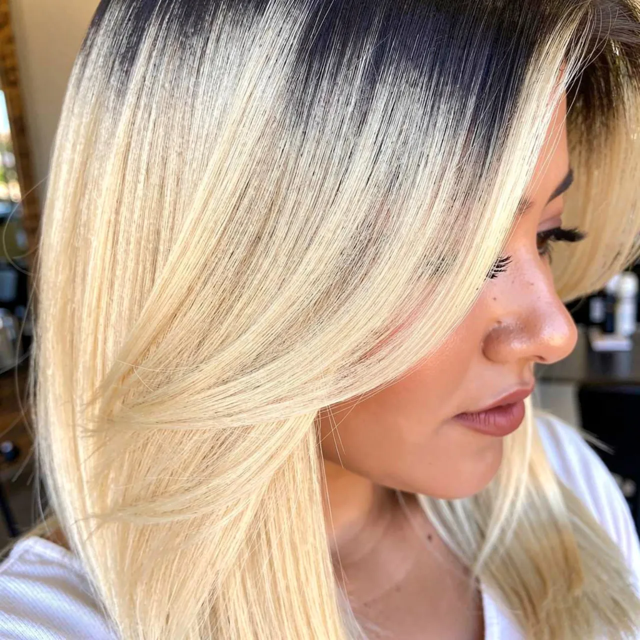 close up portrait showcasing bleached blonde tips