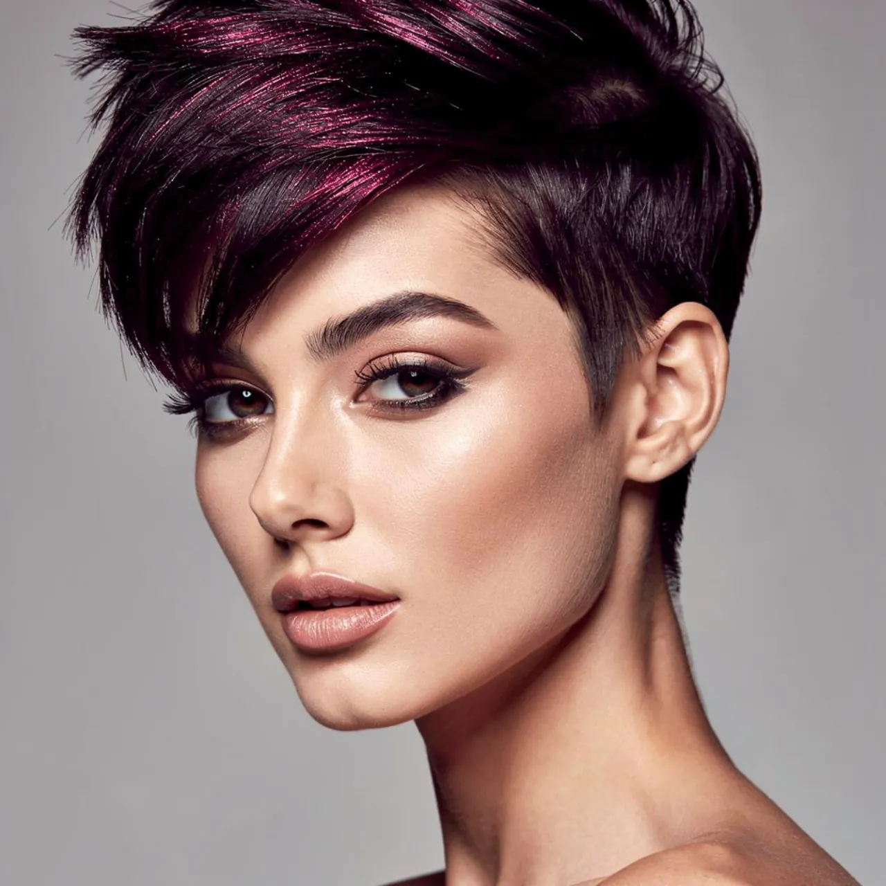 Edgy Hair Color: 13 Trending Ideas Worth Trying 12 dark plum hair color with metallic sheen edgy hair