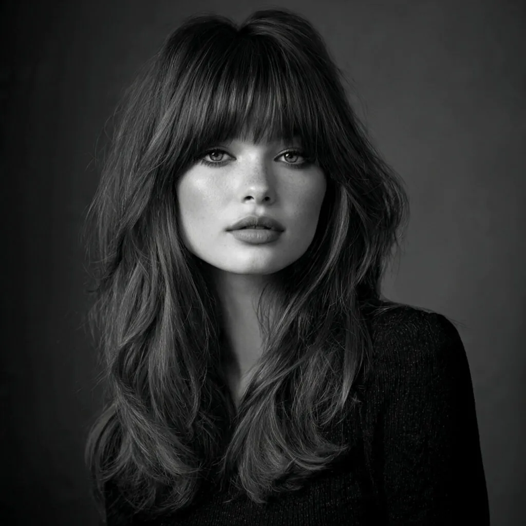 16 Wolf Cut with Bangs: Trendy Styles & Ideas 4 long wolf cut hairstyle with bangs square format s