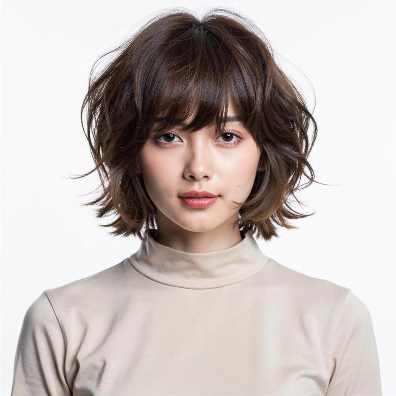 medium length wolf cut hairstyle with curtain bang 1
