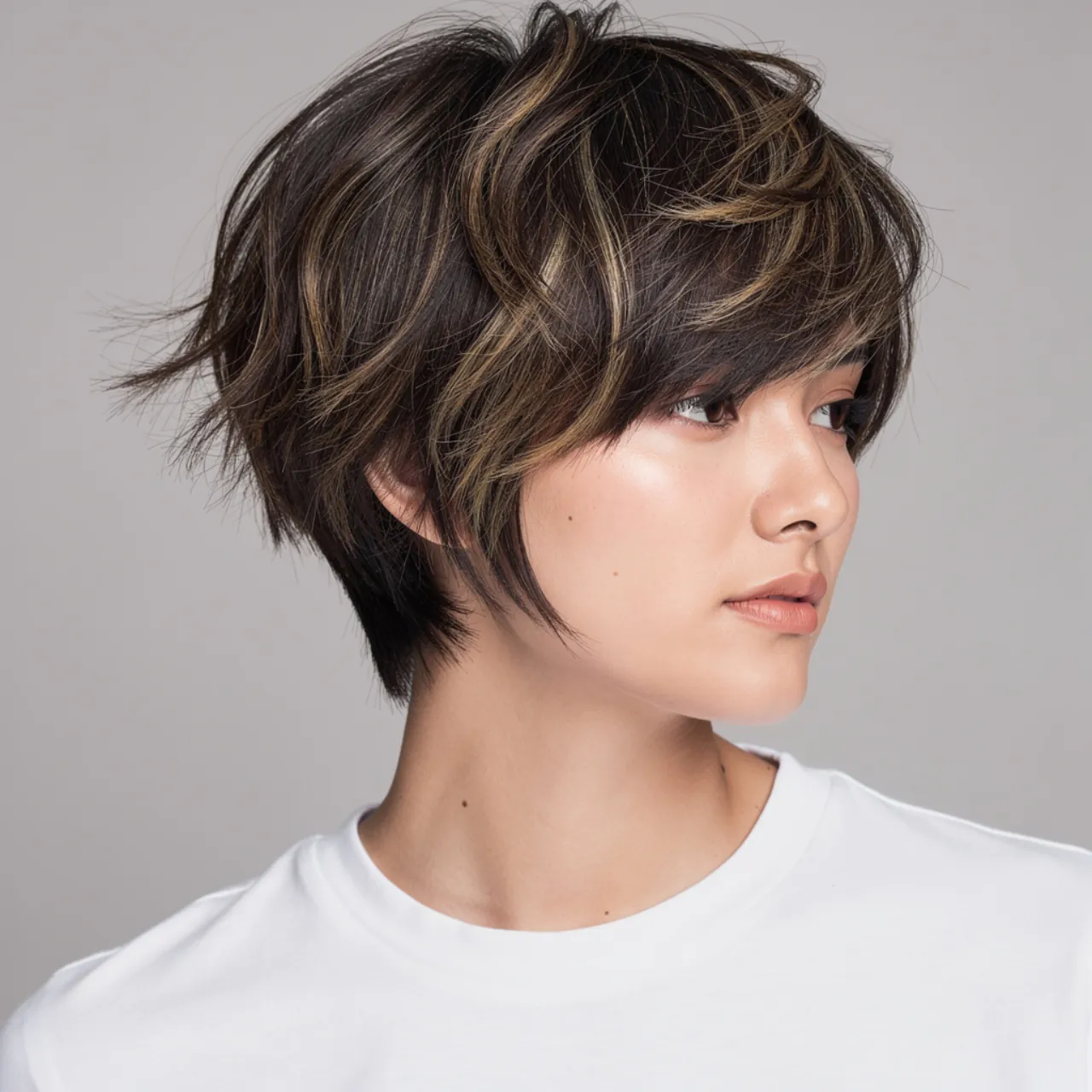 medium wolf cut hairstyle with highlights single p