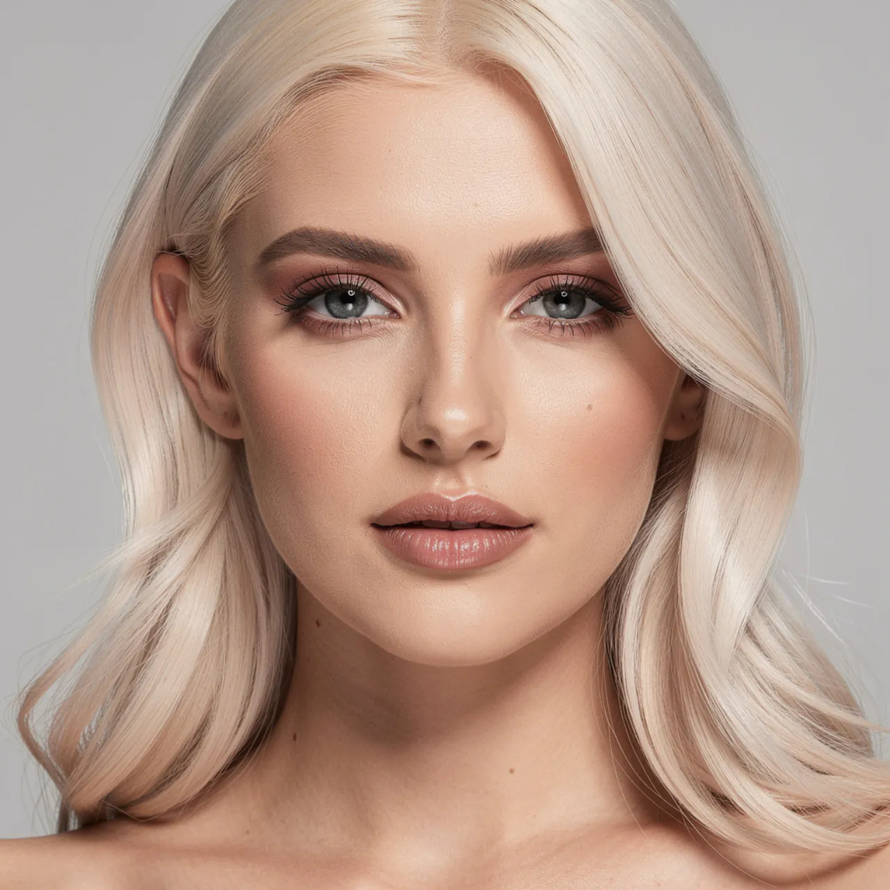 portrait of a person with platinum blonde hair sin