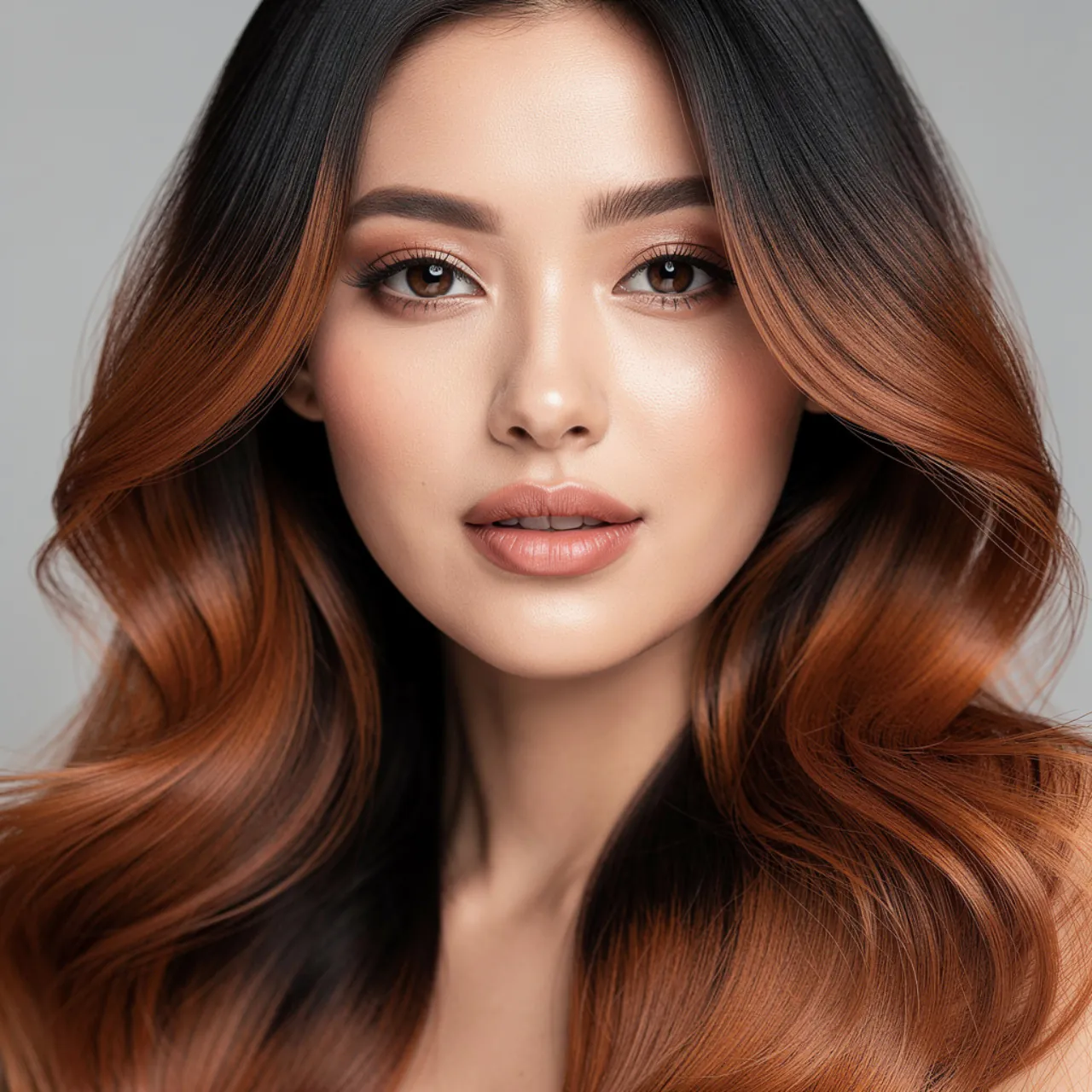 portrait of a woman with soft black to warm auburn