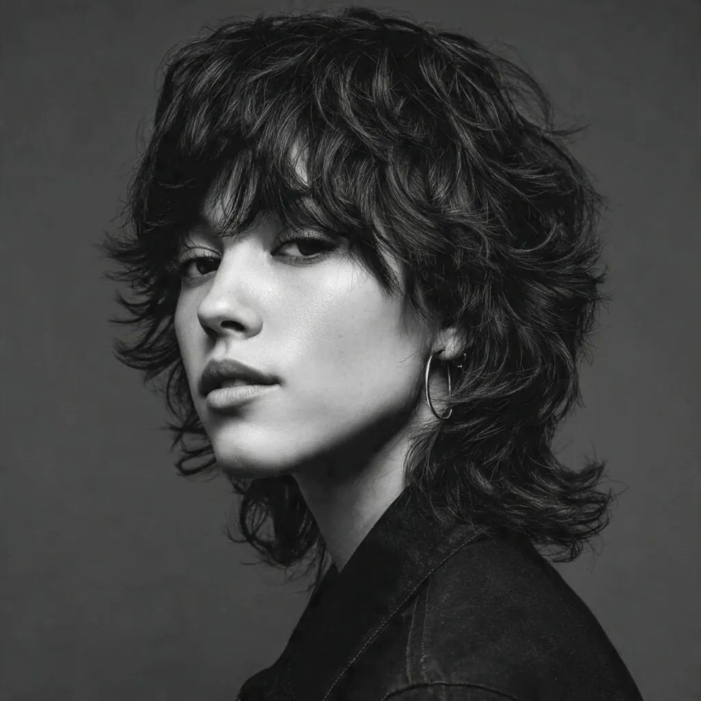 16 Wolf Cut with Bangs: Trendy Styles & Ideas 7 shaggy wolf cut hairstyle with bangs single portra