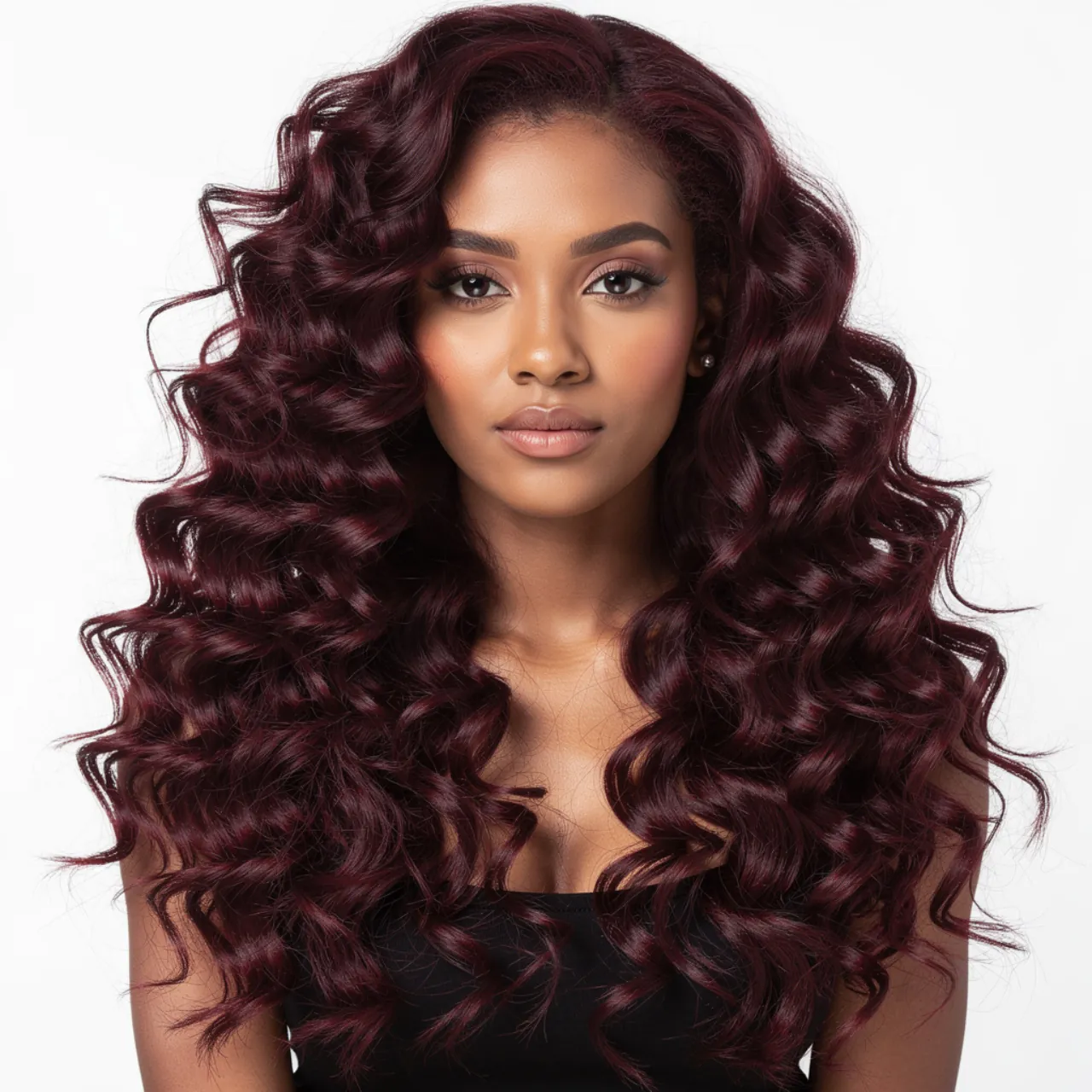 16 Trendy Curly Hair Color Ideas for Every Curl Type 7 single portrait of a person with burgundy wine col