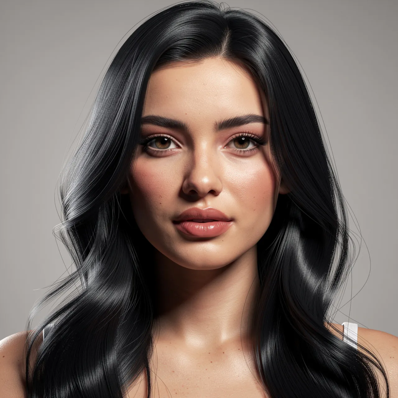 single portrait of a person with glossy natural bl