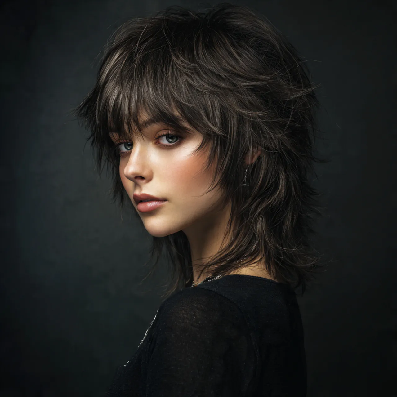 single portrait of a woman with a trendy shaggy wo