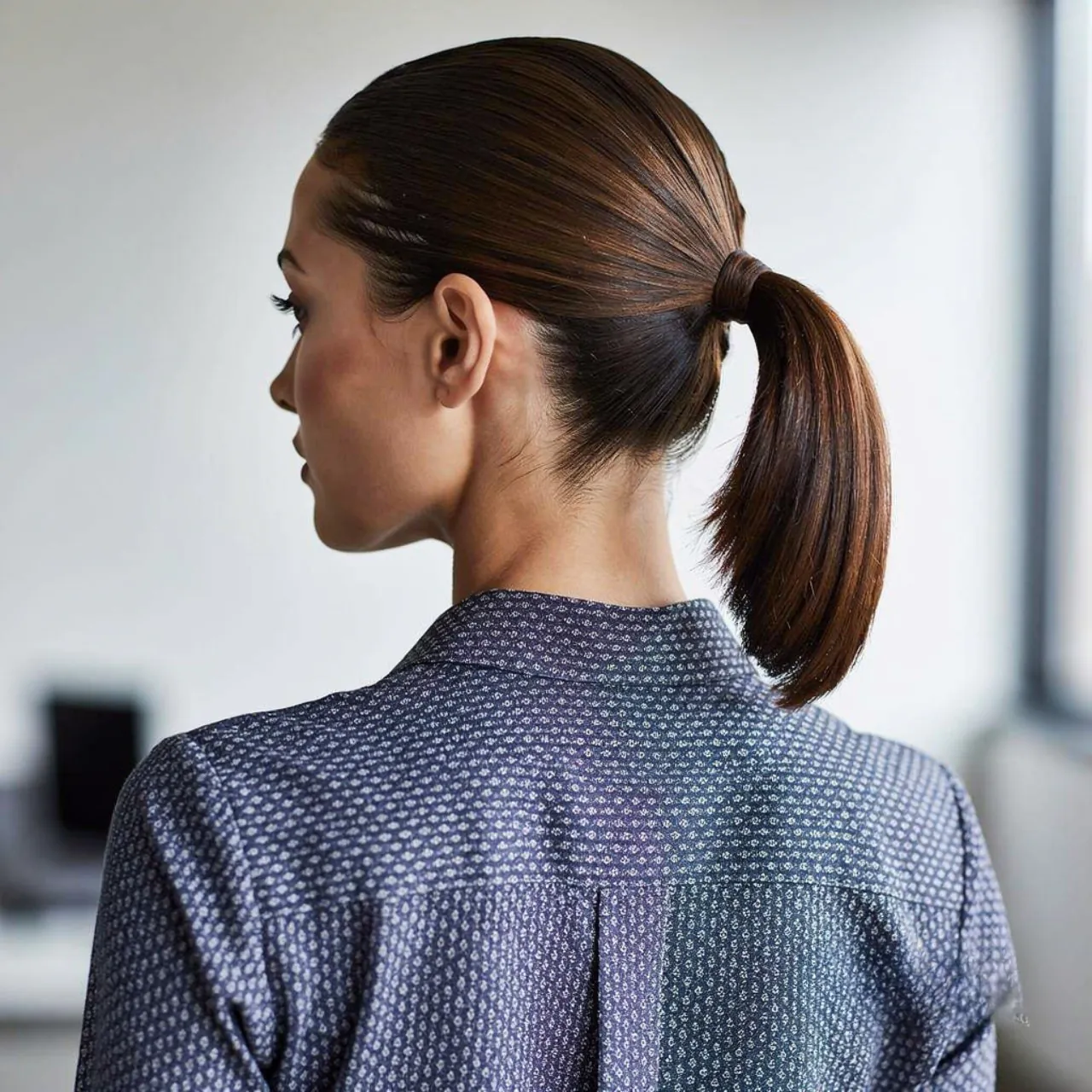 sleek short ponytail hairstyle square portrait foc