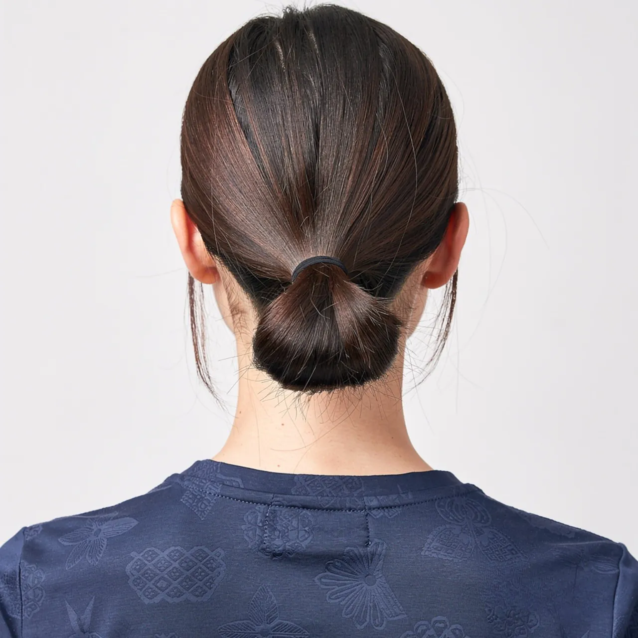 square portrait focus on hair low short ponytail h 1