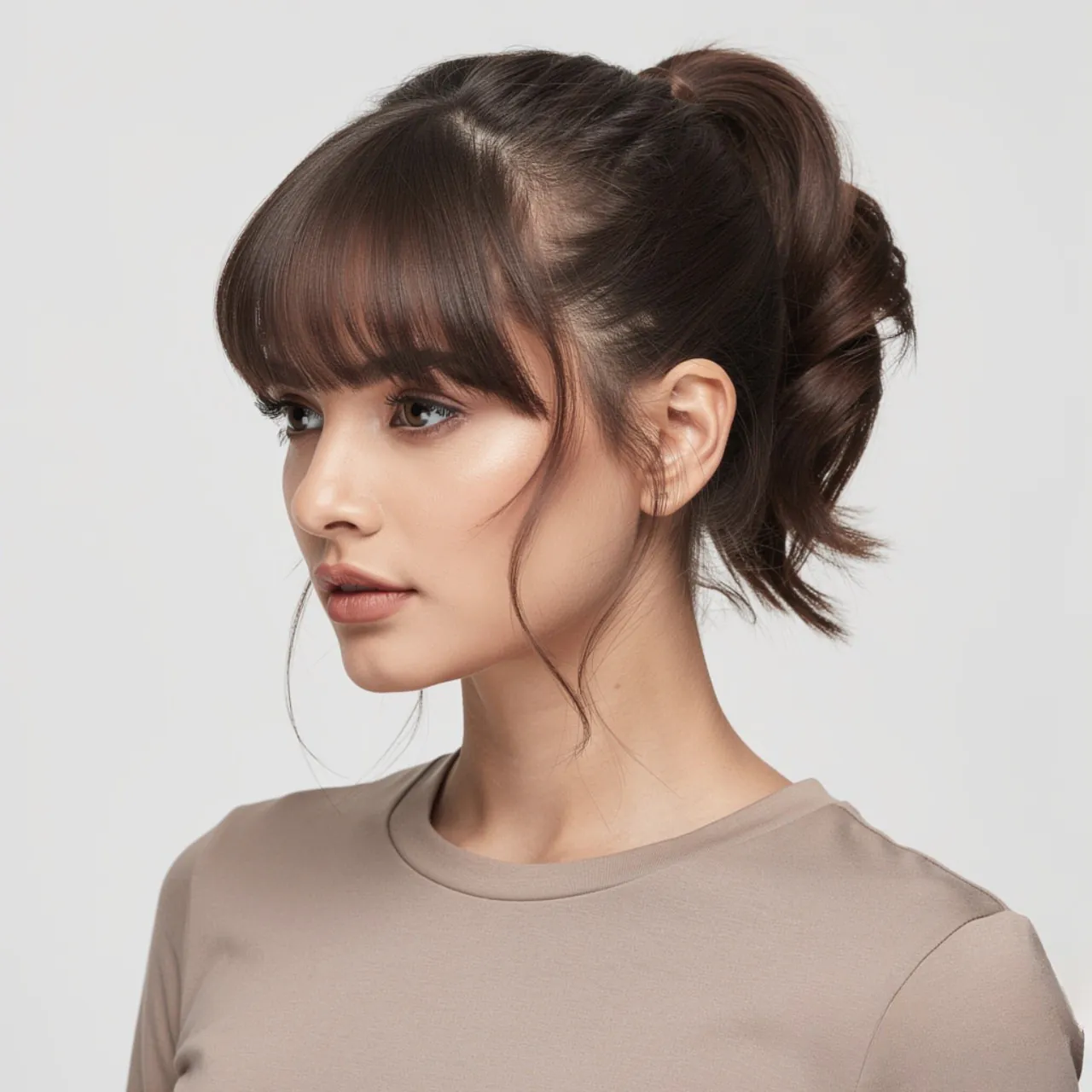 square portrait focusing on hair short ponytail ha