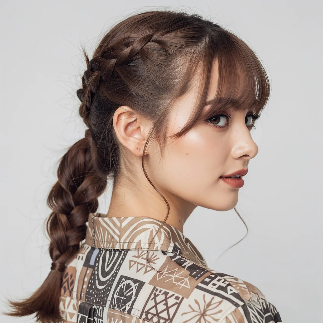 square portrait focusing on hair showcasing a brai