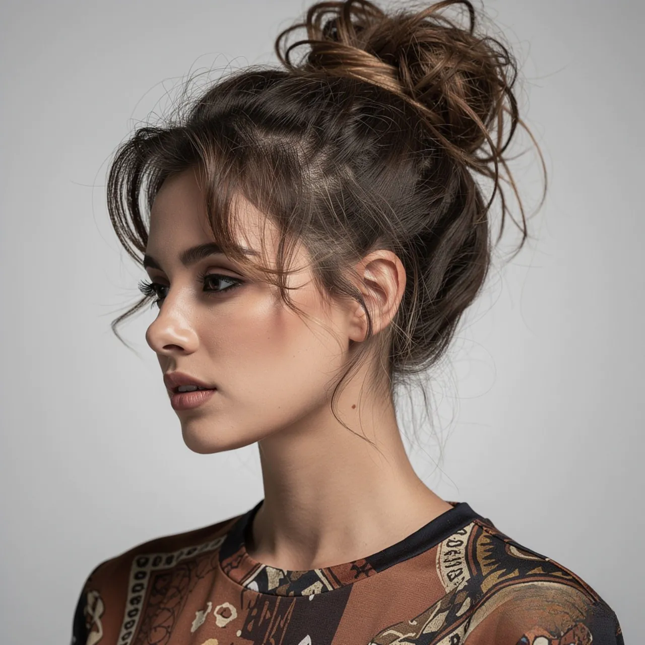 square portrait focusing on messy bun natural hair