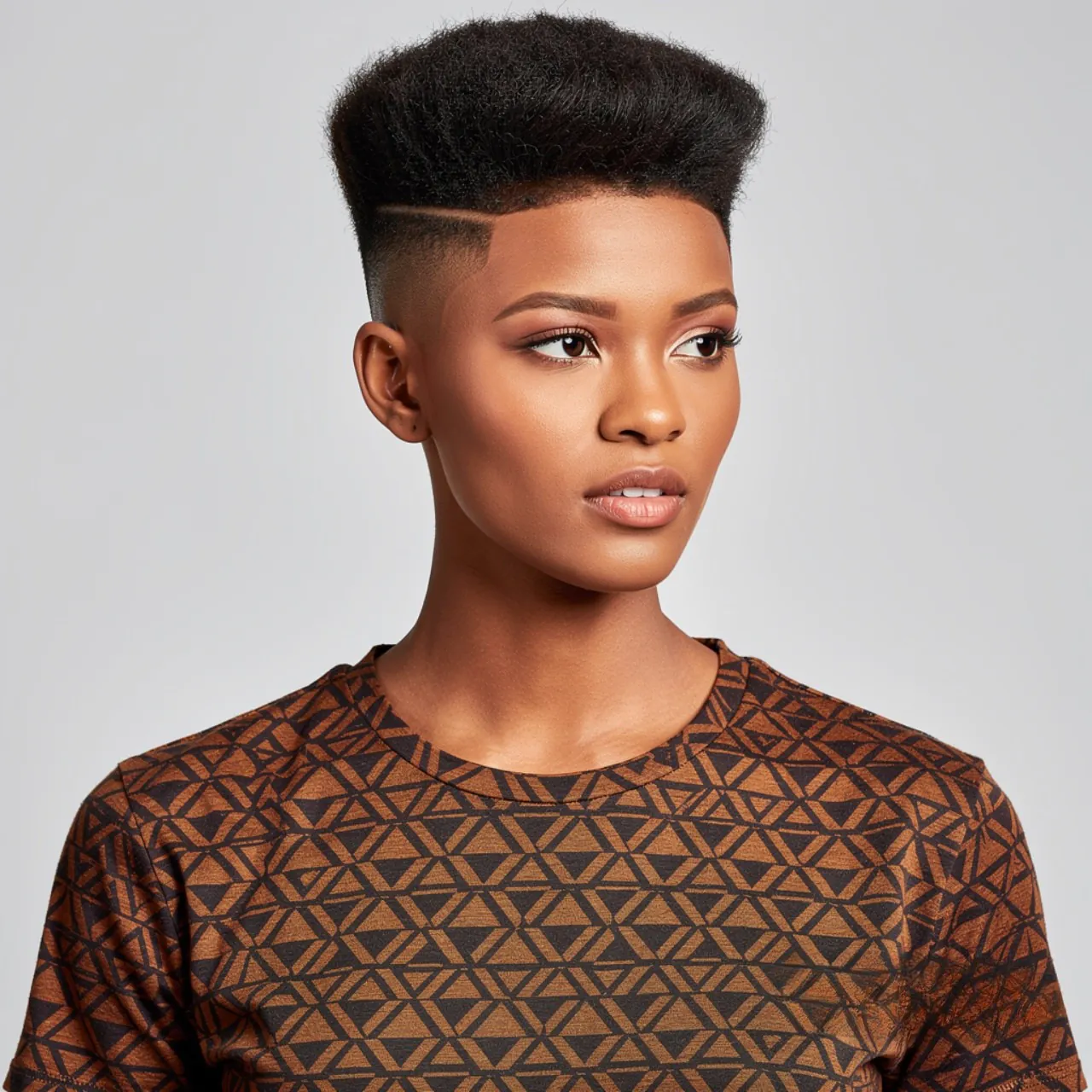 square portrait of a person with a tapered cut nat