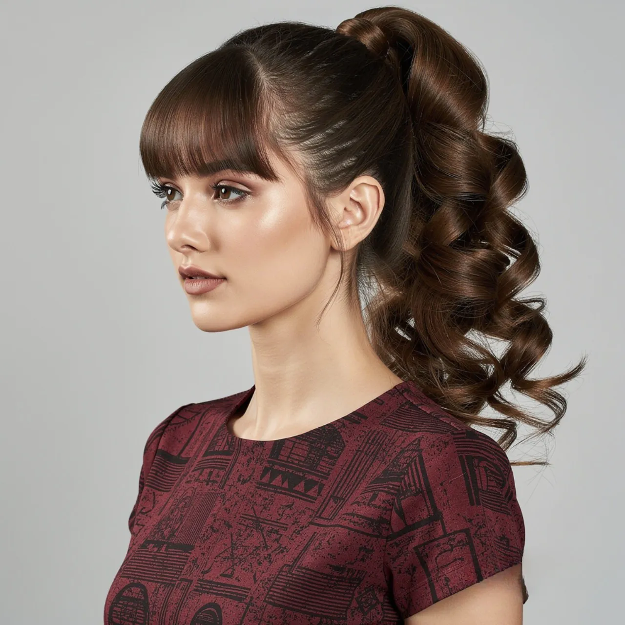 square portrait of a woman with bubble ponytail ha