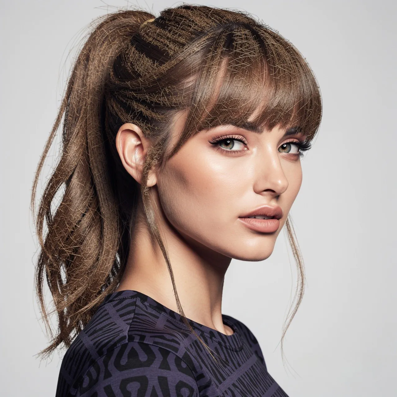 square portrait of a woman with textured ponytail