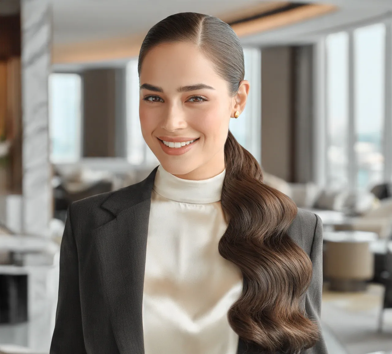 10. Sleek Wavy Low Ponytail Long Hairstyles