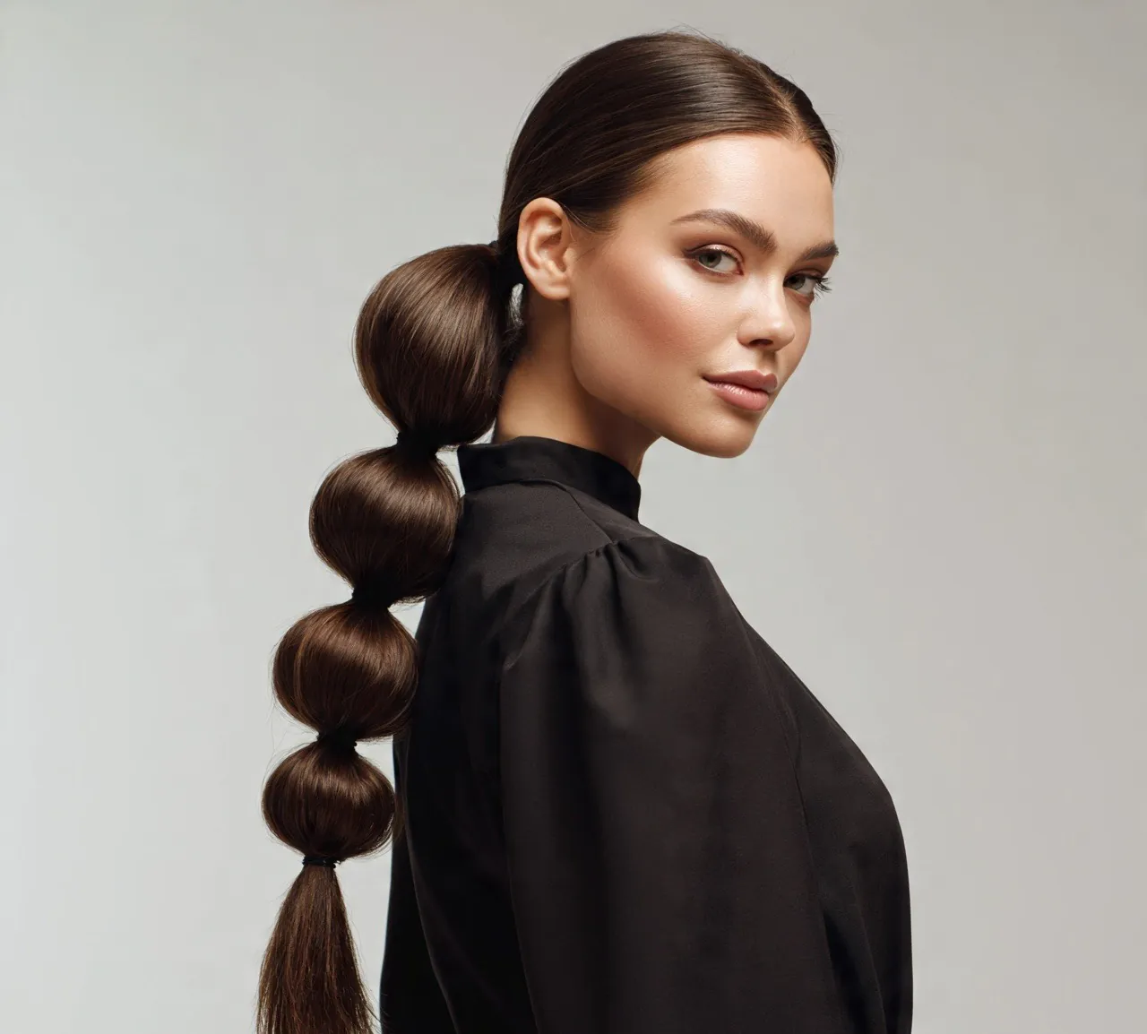 11. Bubble Ponytail Quick Hairstyle for Long Hair