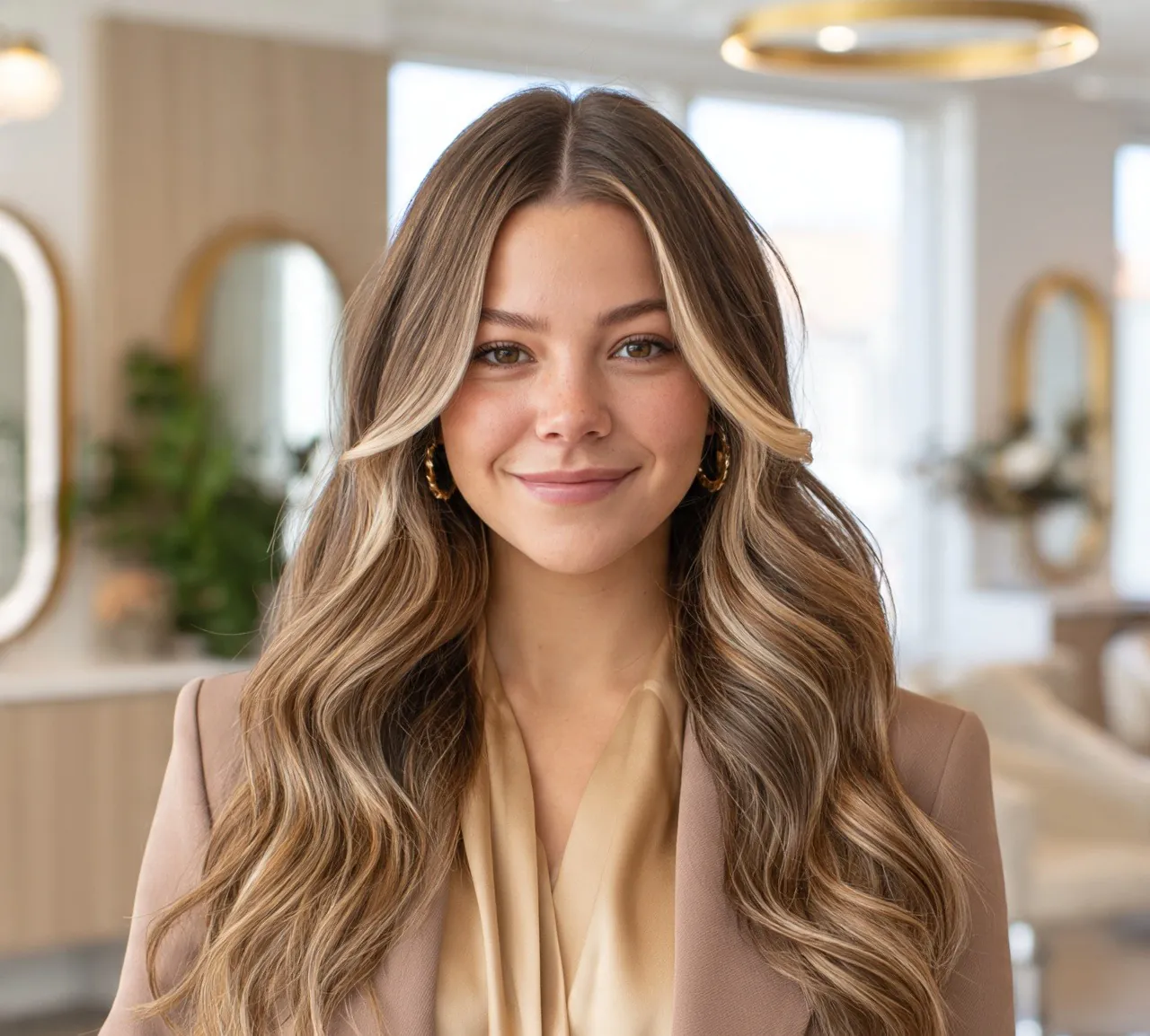 15. Highlighted Waves with Money Piece Long Hairstyles