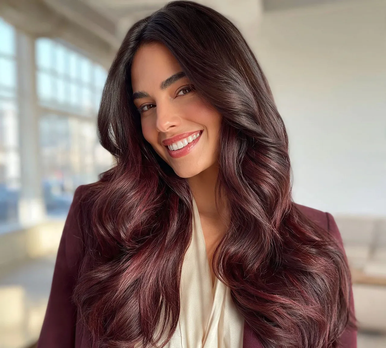 14 Trendy Burgundy Hair Color Ideas for Every Skin Tone 3 2. Burgundy Balayage on Dark Hair Color