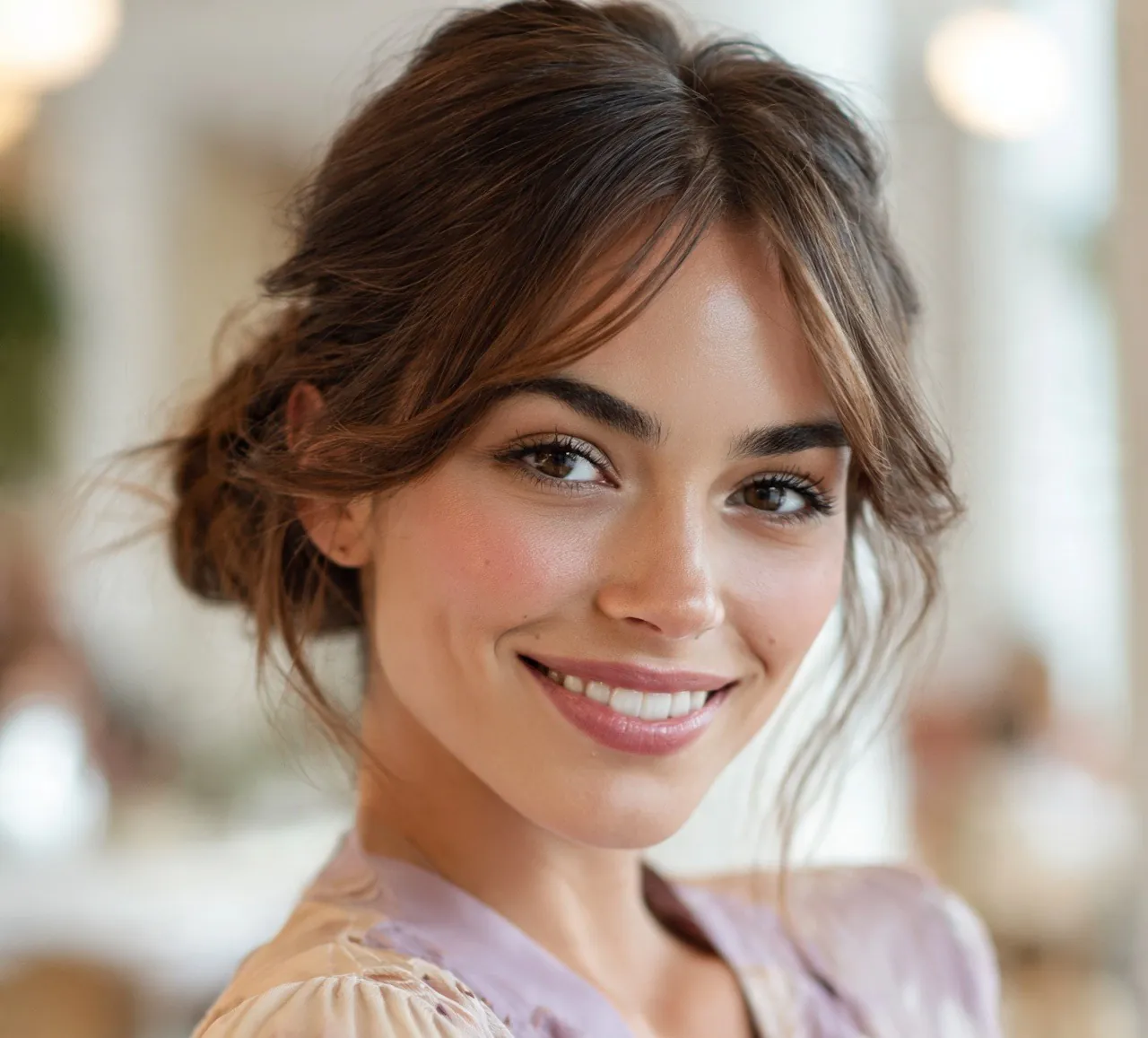 5. Side Bun with Curtain Bangs Hairstyles