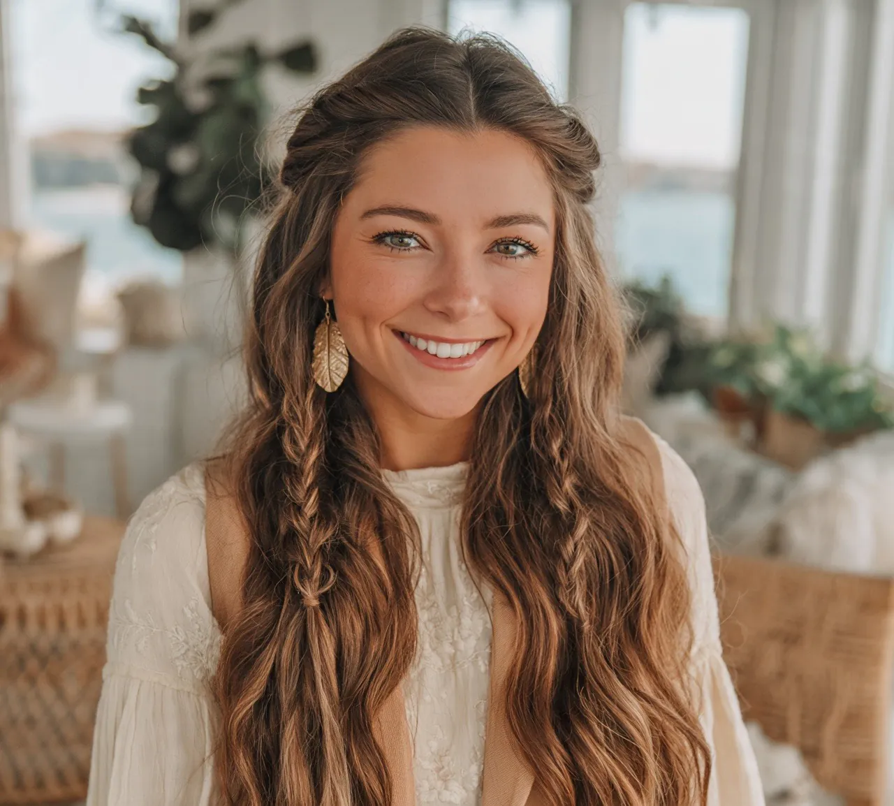 7. Boho Braided Waves Long Hairstyles