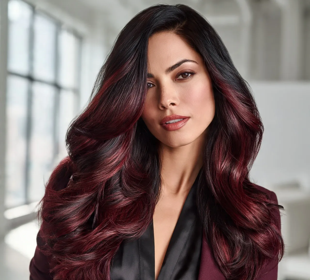 14 Trendy Burgundy Hair Color Ideas for Every Skin Tone 10 9. Burgundy and Black Two Tone Hair Color
