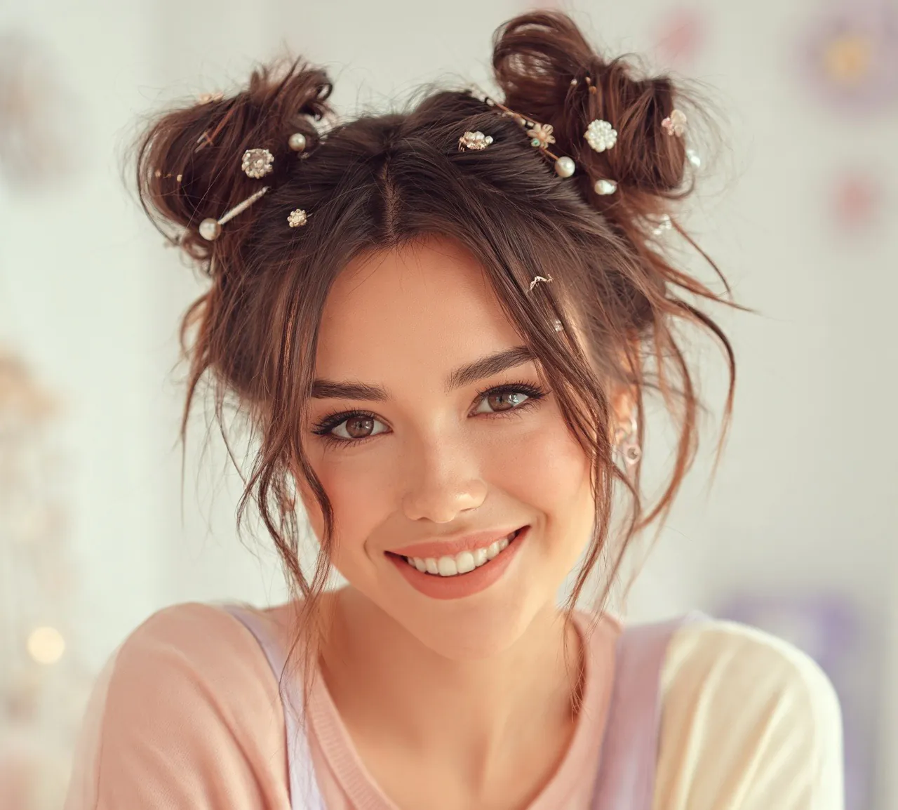 9. Space Buns With Accessories Hairstyles