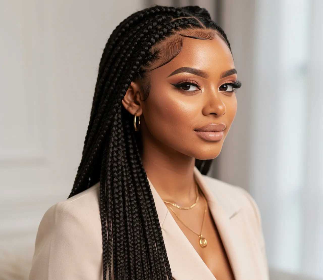 Box braids weave hairstyles side part for protective style