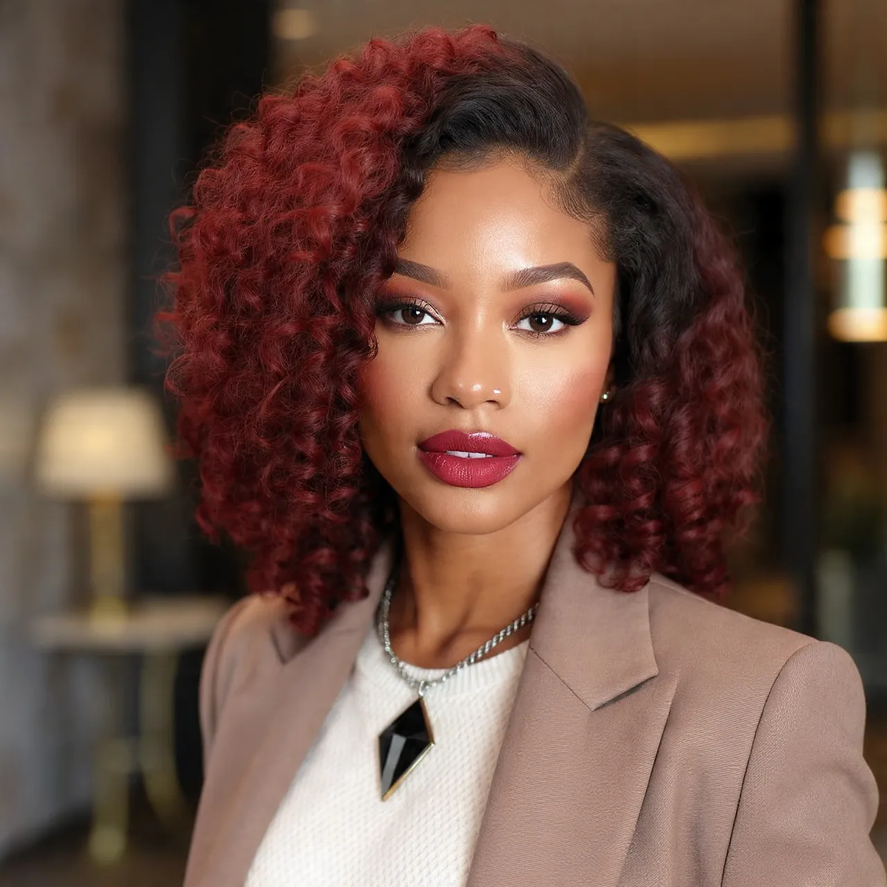 Trending Curly Hairstyles Slick Back: 15 Stunning Looks to Try Now 13 Burgundy Slicked Back Curly Style Hairstyle