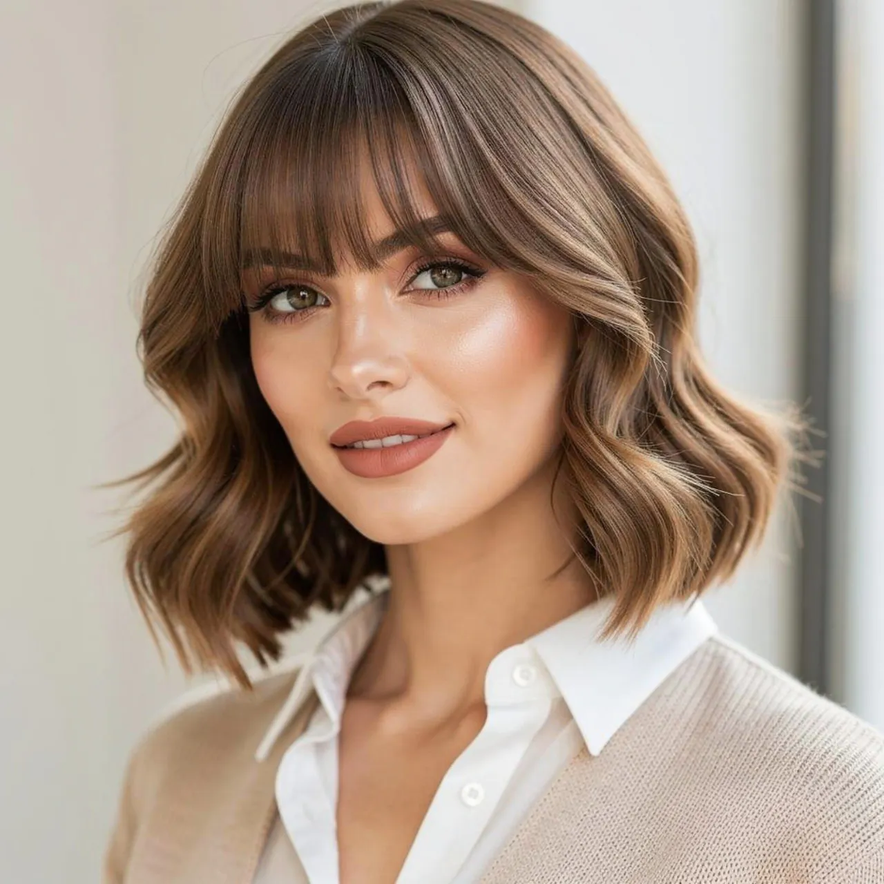 Curtain Bang Lob For Medium Hairs