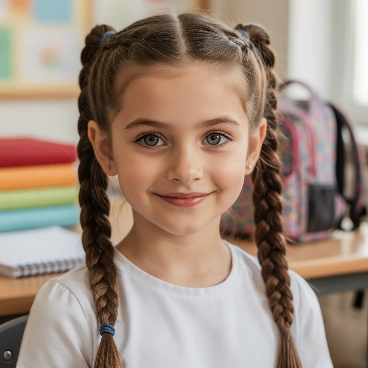 Double Braided Pigtails Little Girl Hairstyle