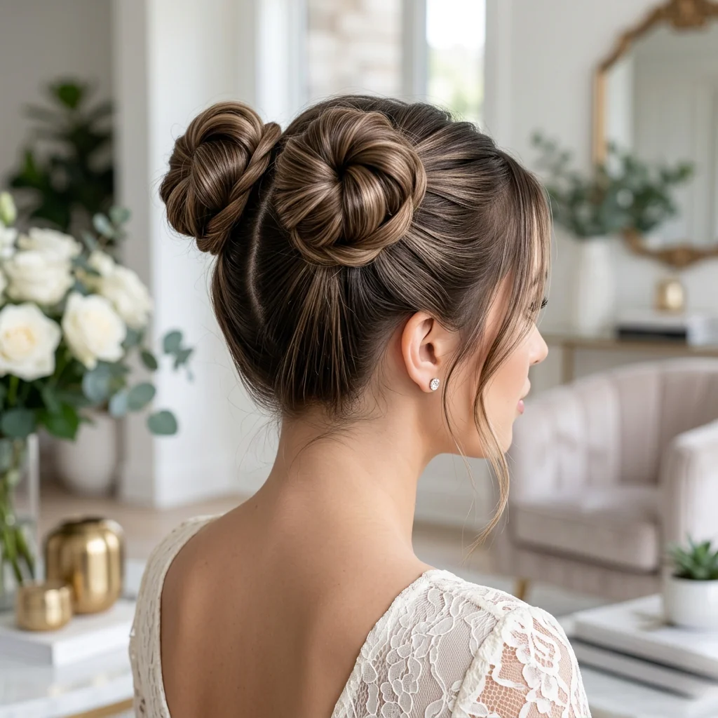 17 Trending Easy Updo Hairstyles for Effortless Elegant Looks 13 Double Bun Updo Hairstyle