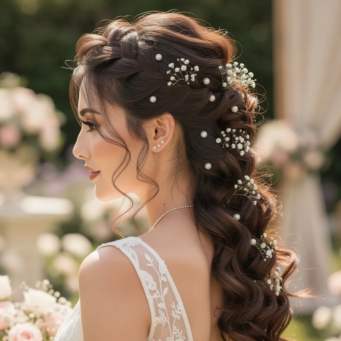 Half Up Curly Updo with Accessories 1
