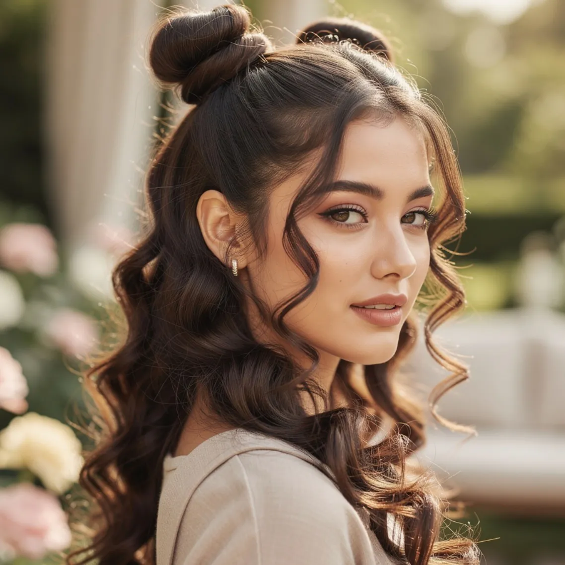 Half Up Space Buns for Curly Hair
