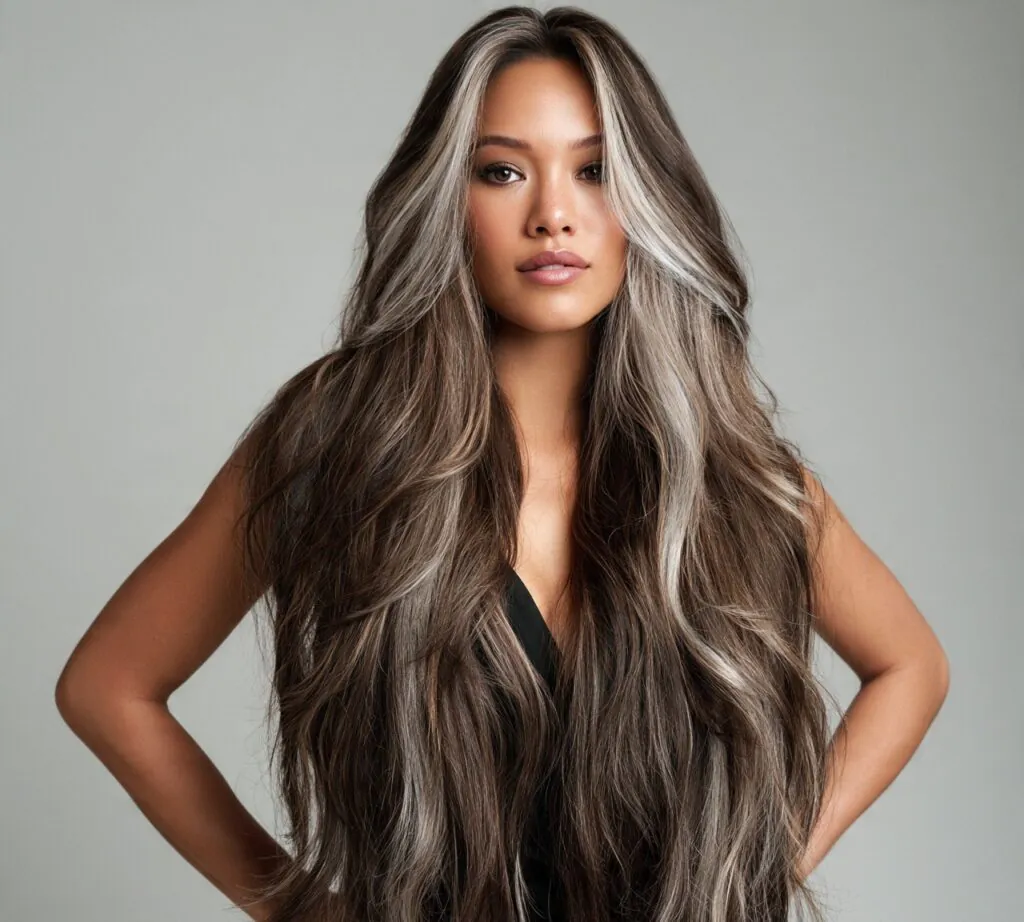 Long Hair with Money Piece Highlights 1