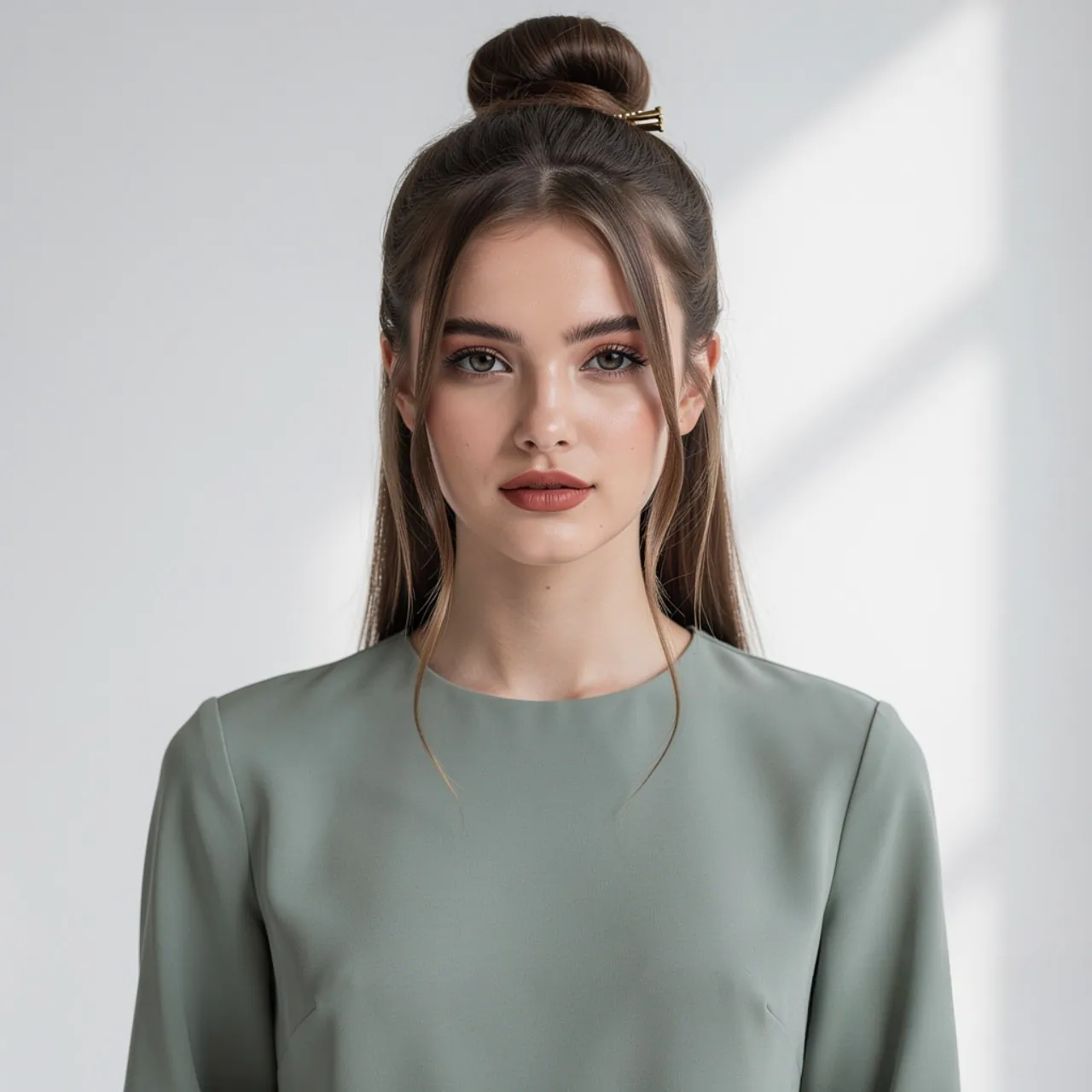 Long Straight Hair with Claw Clip Updo