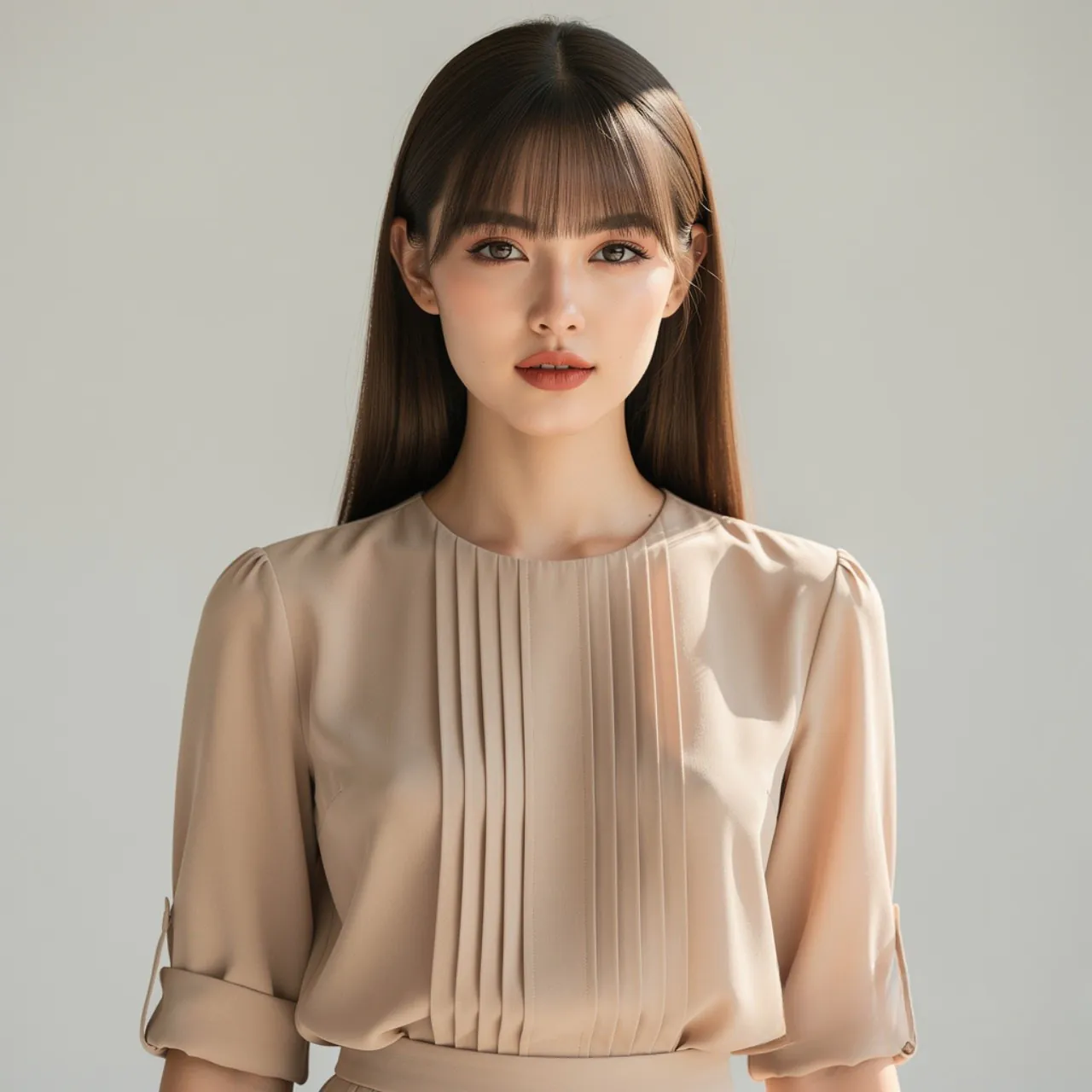 Long Straight Hair with Curtain Bangs