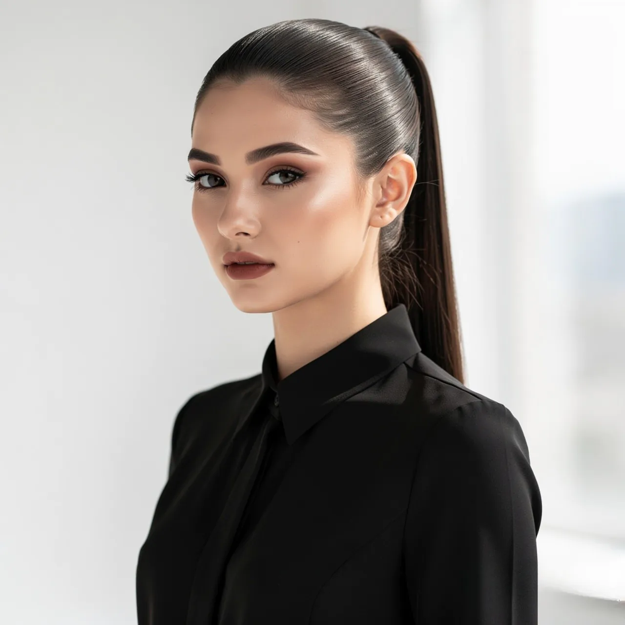 Long Straight Sleek Ponytail Hairstyle