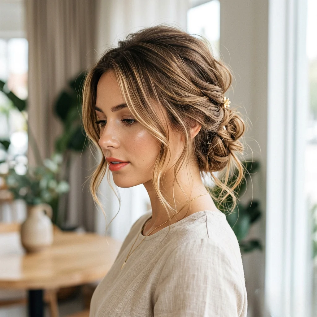 17 Trending Easy Updo Hairstyles for Effortless Elegant Looks 14 Loose Updo with Strands Hairstyle