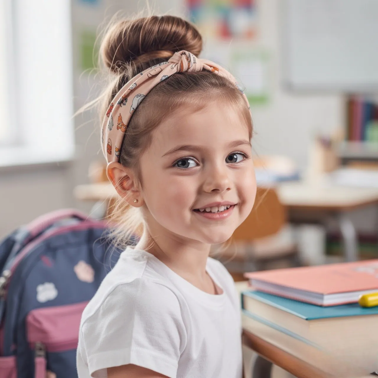 Messy Bun with Headband Little Girl Hairstyle