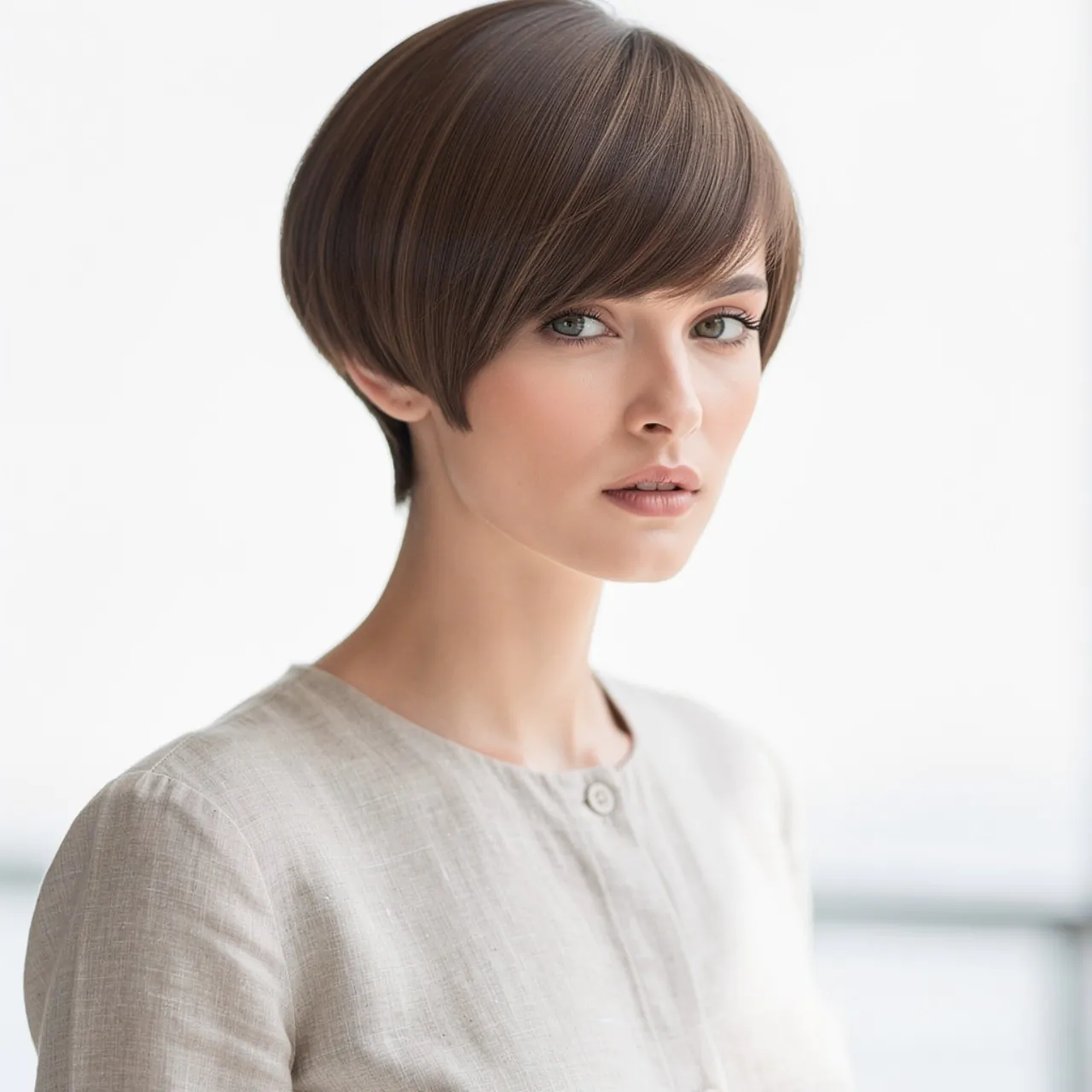 Short Straight Pixie with Side Sweep