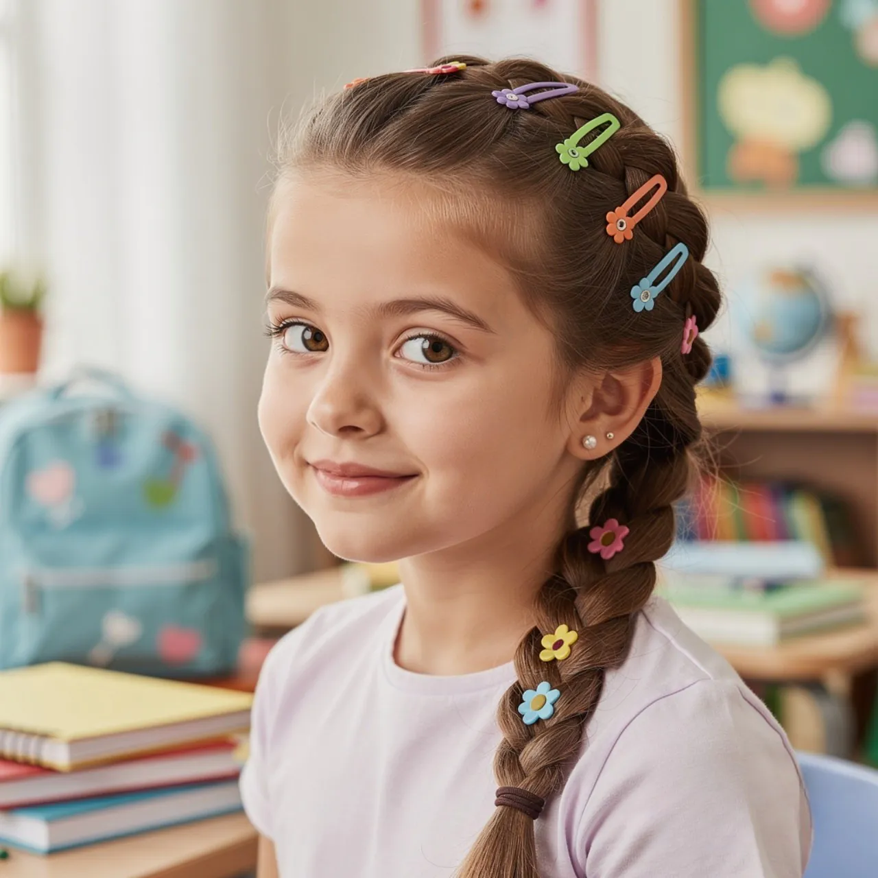 Side Braid with Clips Little Girl Hairstyle