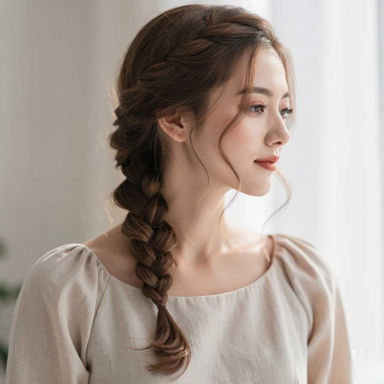 Side Braid with Loose Strands Summer Hairstyle