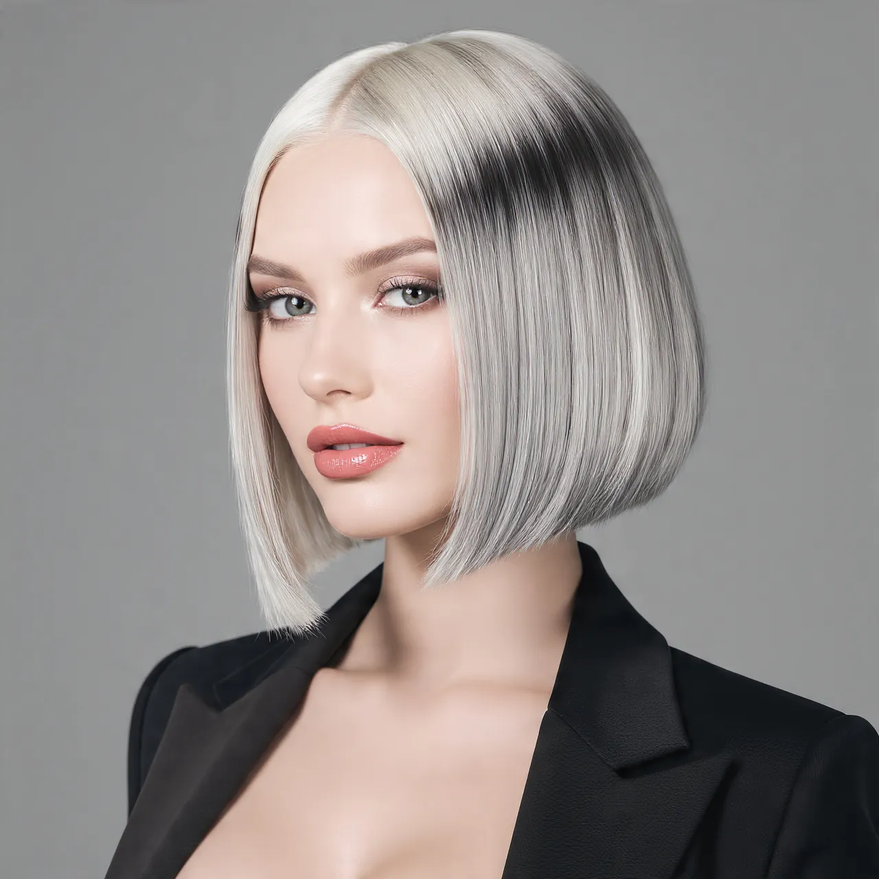 Sleek Icy Blonde Bob