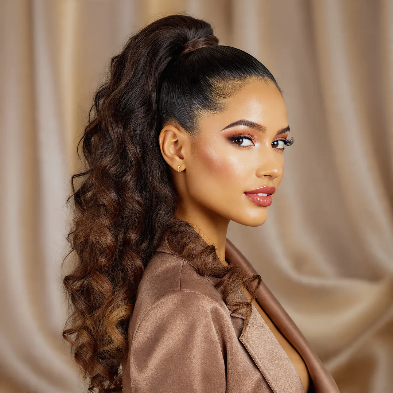 Trending Curly Hairstyles Slick Back: 15 Stunning Looks to Try Now 15 Slicked Back Curly High Ponytail Hairstyle 1