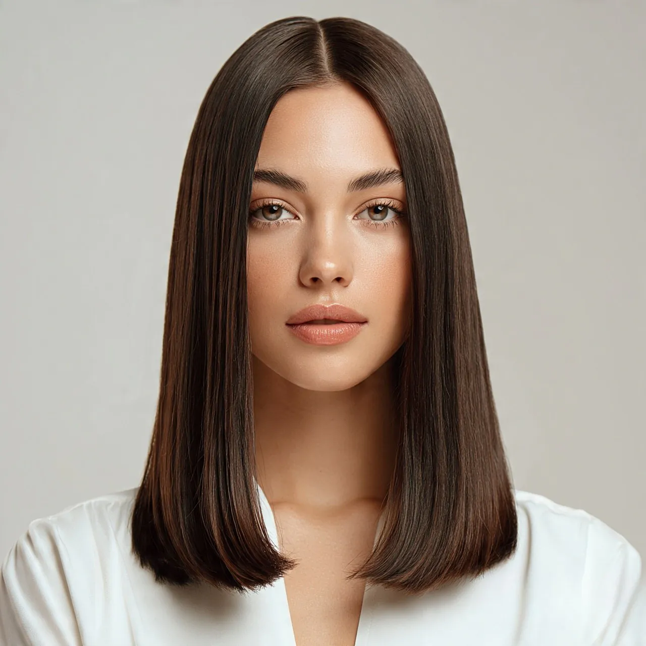 Straight Hair with Middle Part For Medium Hair