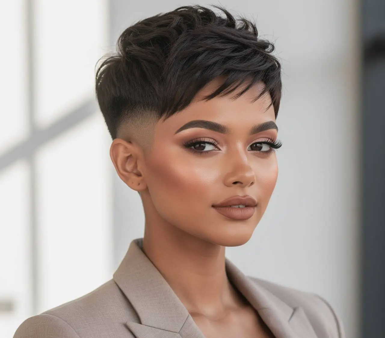 Tapered cut short quick weave hairstyle for square face