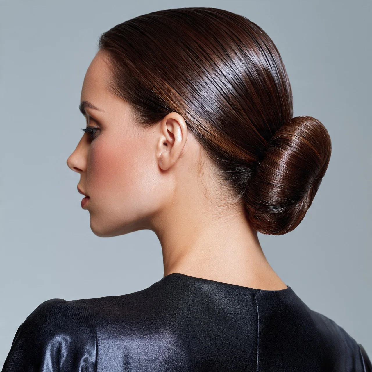 Wet Look Slicked Bun Back Hairstyles