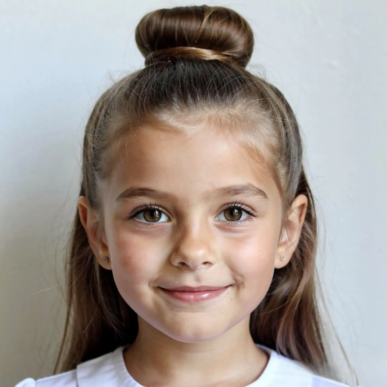 a single girl with a half up bun hairstyle for sch