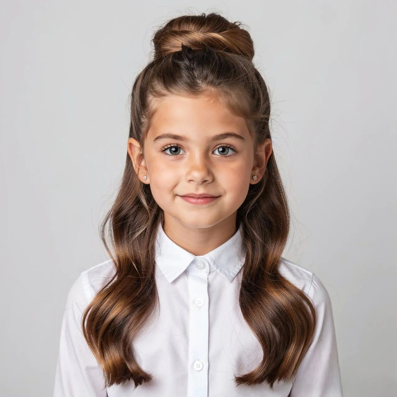 a single photo of a girls half up half down hairst